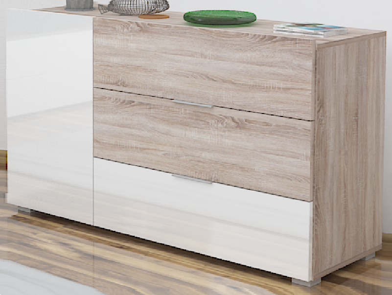 Corpus Carson Komód 120 cm Sonoma-Magasfényű Fehér