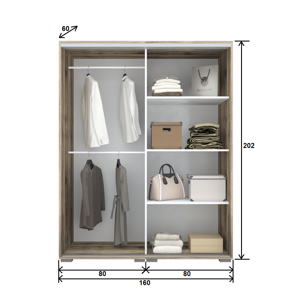 Tolóajtós Gardrób D1 160 cm