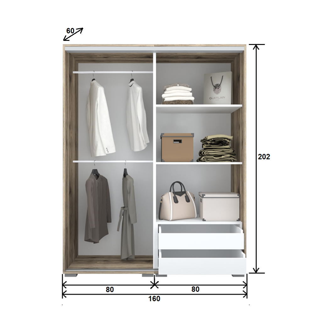 Tolóajtós gardrób D2 160 cm
