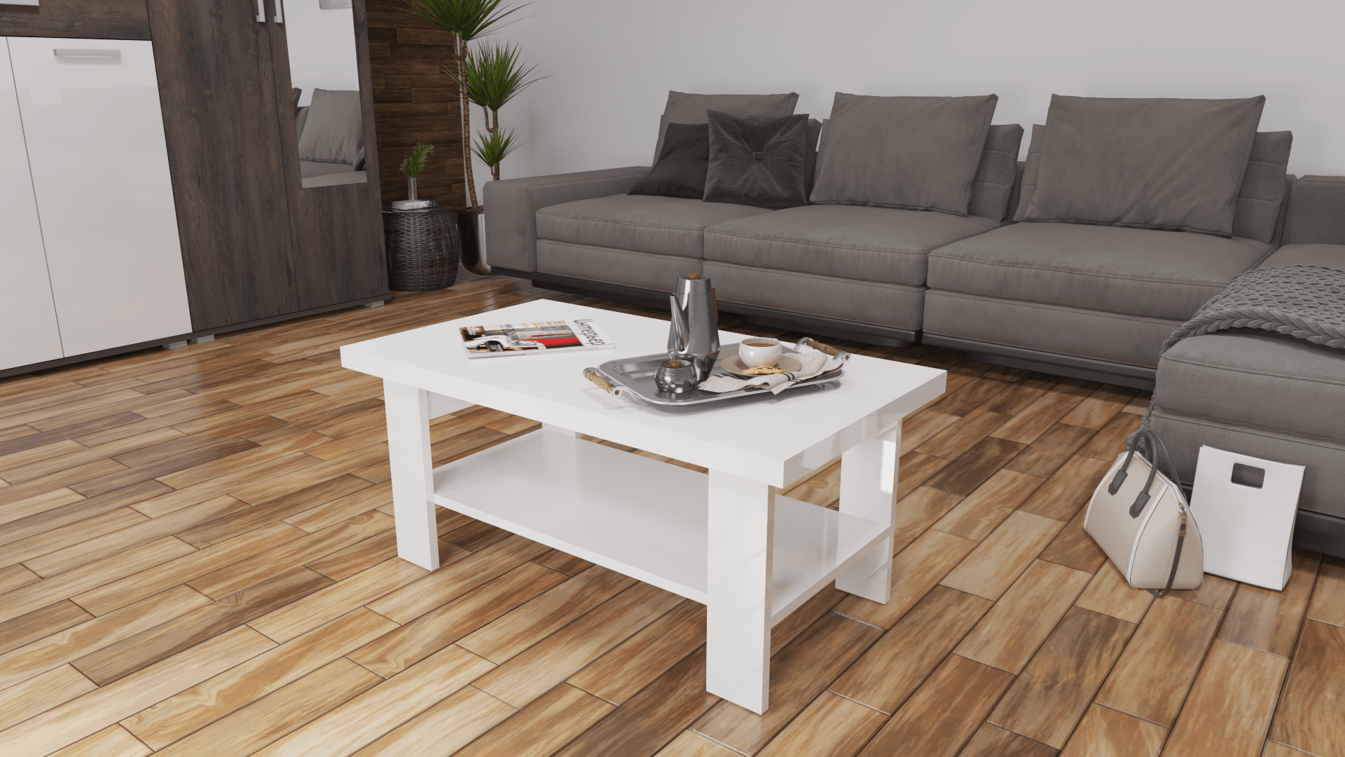 Corpus Fonda Dohányzóasztal 80 cm Magasfényű Fehér