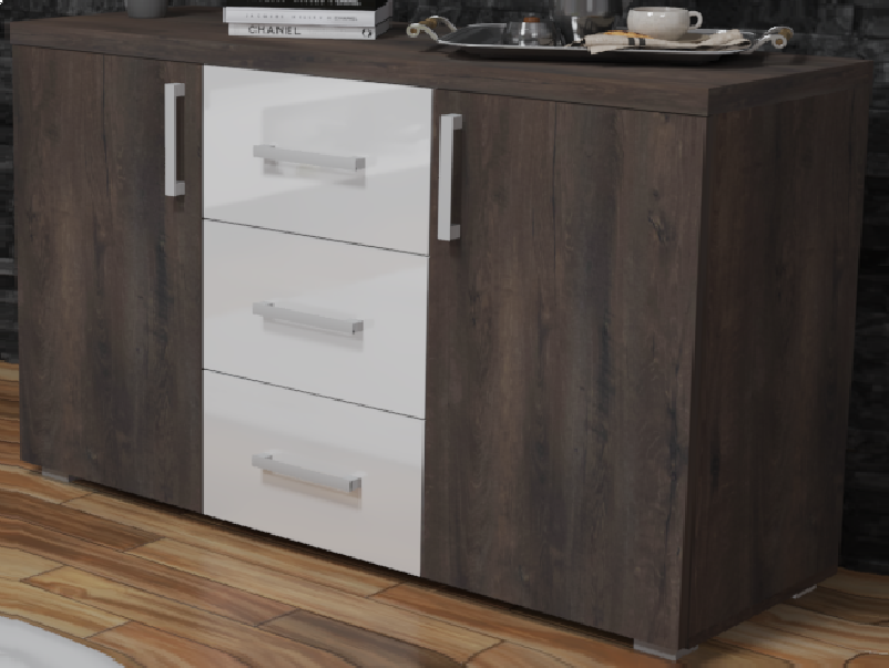  Corpus Fonda Komód 120 cm Iszap Tölgy-Magasfényű Fehér