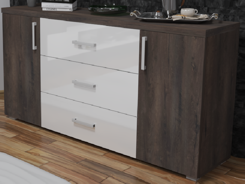  Corpus Fonda Komód 160 cm Iszap Tölgy-Magasfényű Fehér