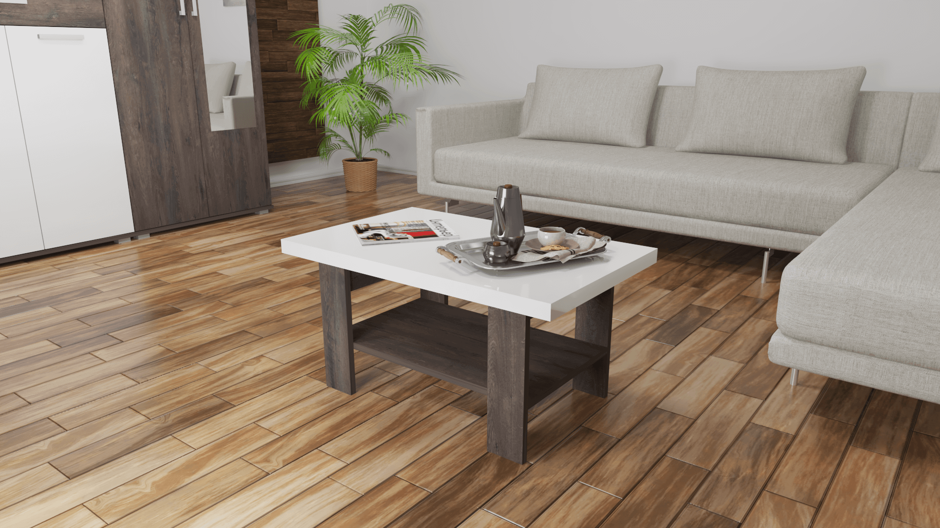 Corpus Ivon Dohányzóasztal 80 cm Iszap Tölgy-Magasfényű Fehér