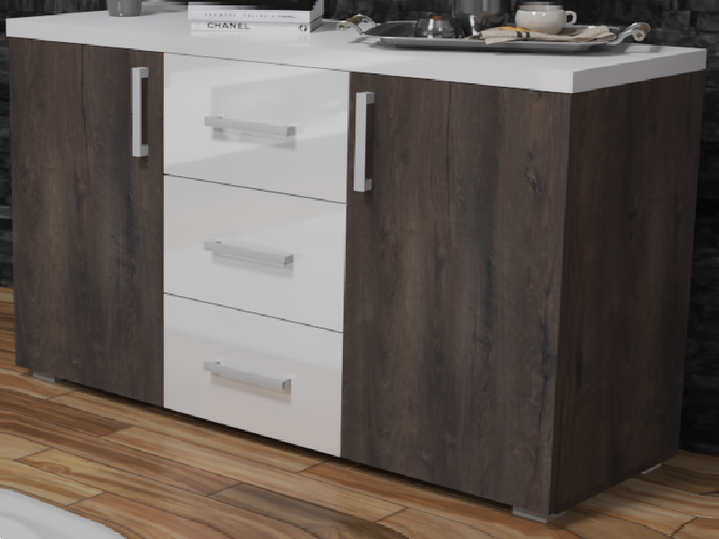  Corpus Ivon Komód 120 cm Iszap Tölgy-Magasfényű Fehér 