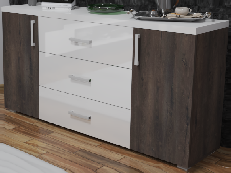  Corpus Ivon Komód 160 cm Iszap Tölgy-Magasfényű Fehér 