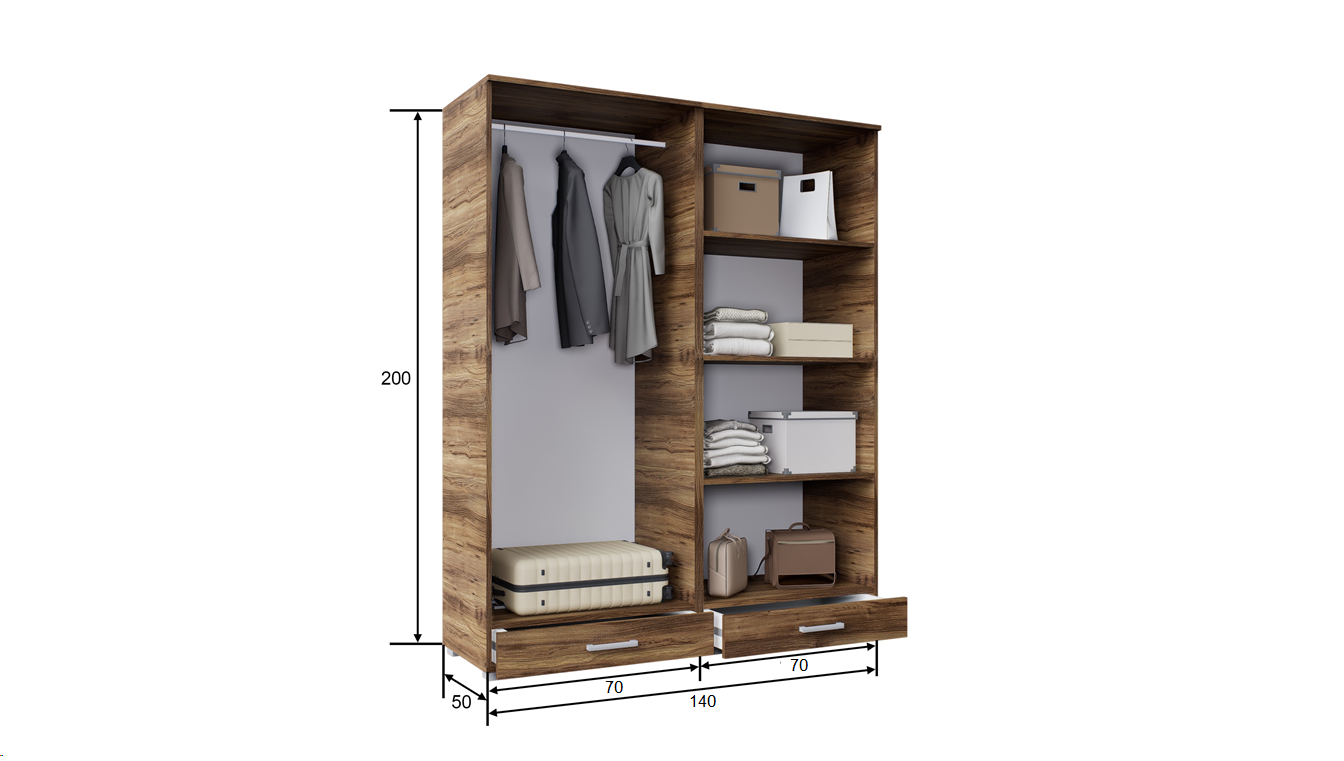 Corpus Kolin A-3 Gardrób 140 cm Korpusz Artisan Tölgy Front Artisan Tölgy-Fehér