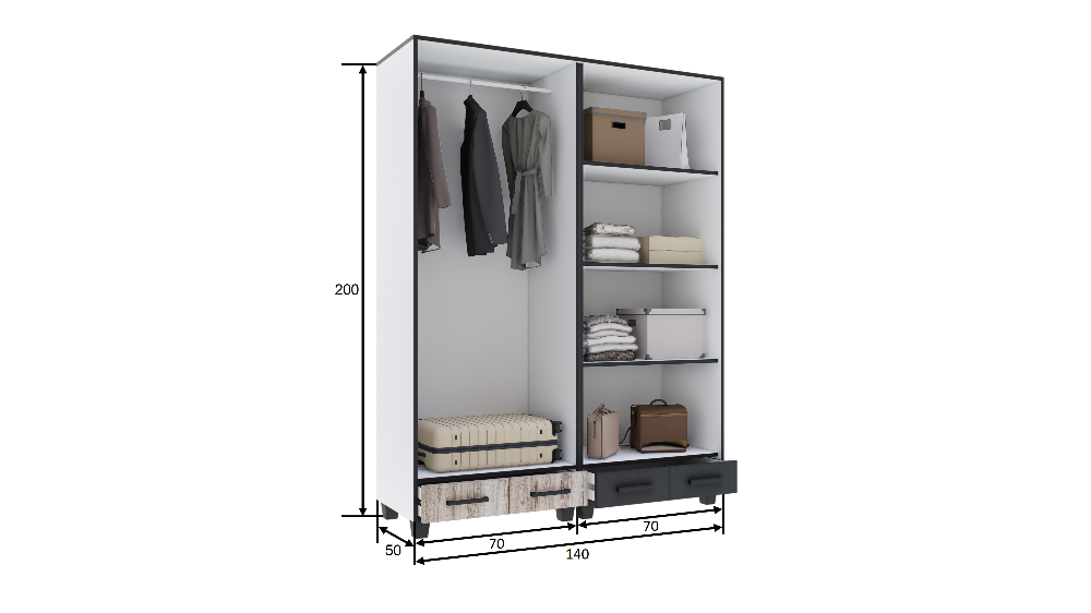 Corpus Borny Gardrób 140 cm Sonoma-Sötét beton